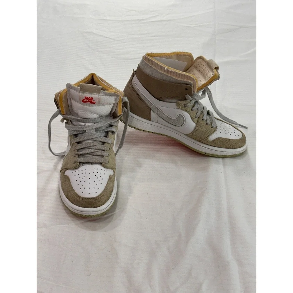 Womens Air Jordan 1 High‎ Zoom CMFT Olive Aura Size 7 White Khaki CT0979-102
